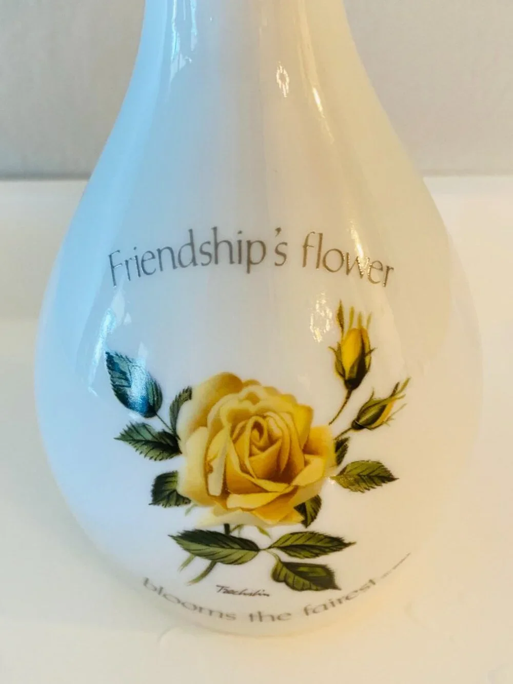 Vintage Floral Sentiments Friendship's Flower Porcelain Bud Vase Japan 1985